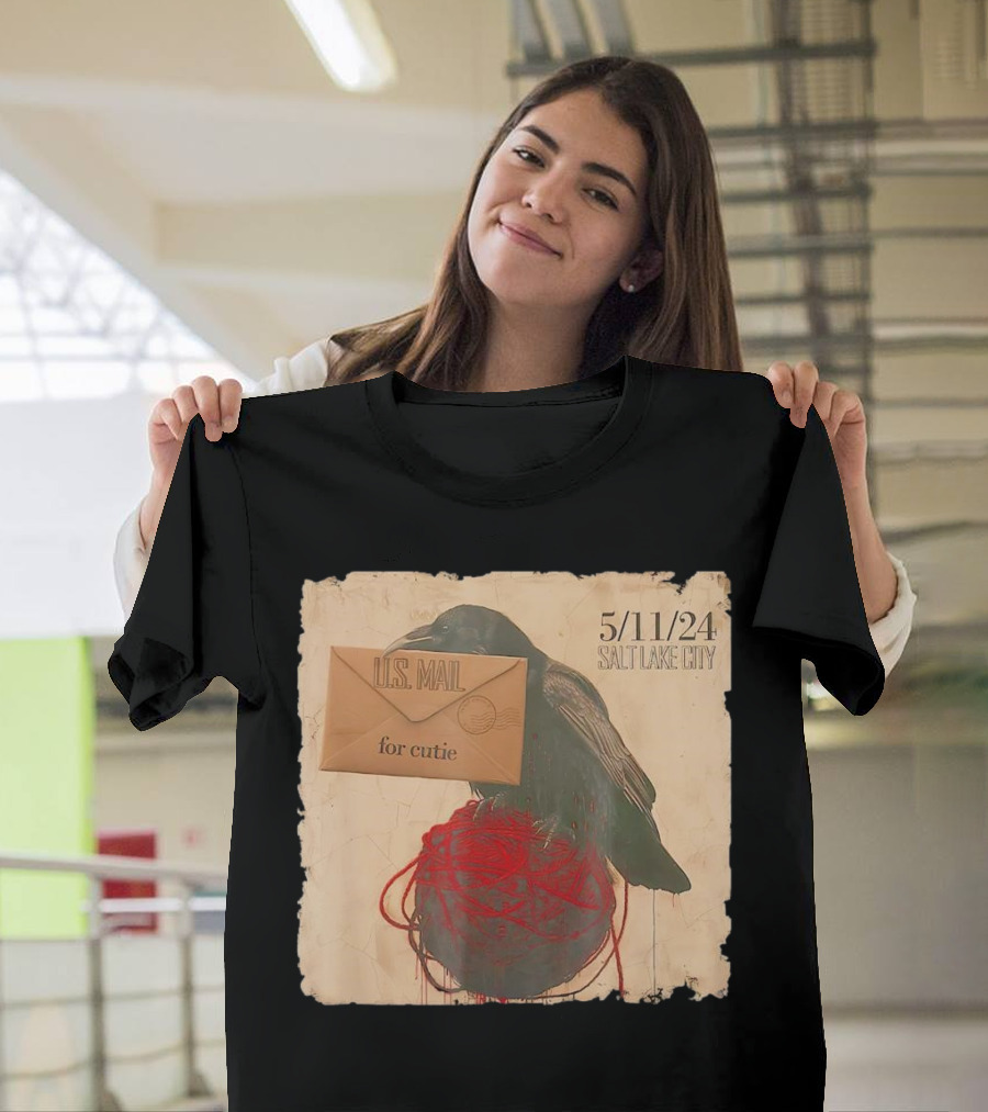US Mail for Cutie 5/11/24 Salt Lake City Raven with Envelope and Red String T-Shirt