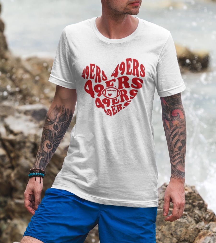 49ers Football Heart Typography T-Shirt