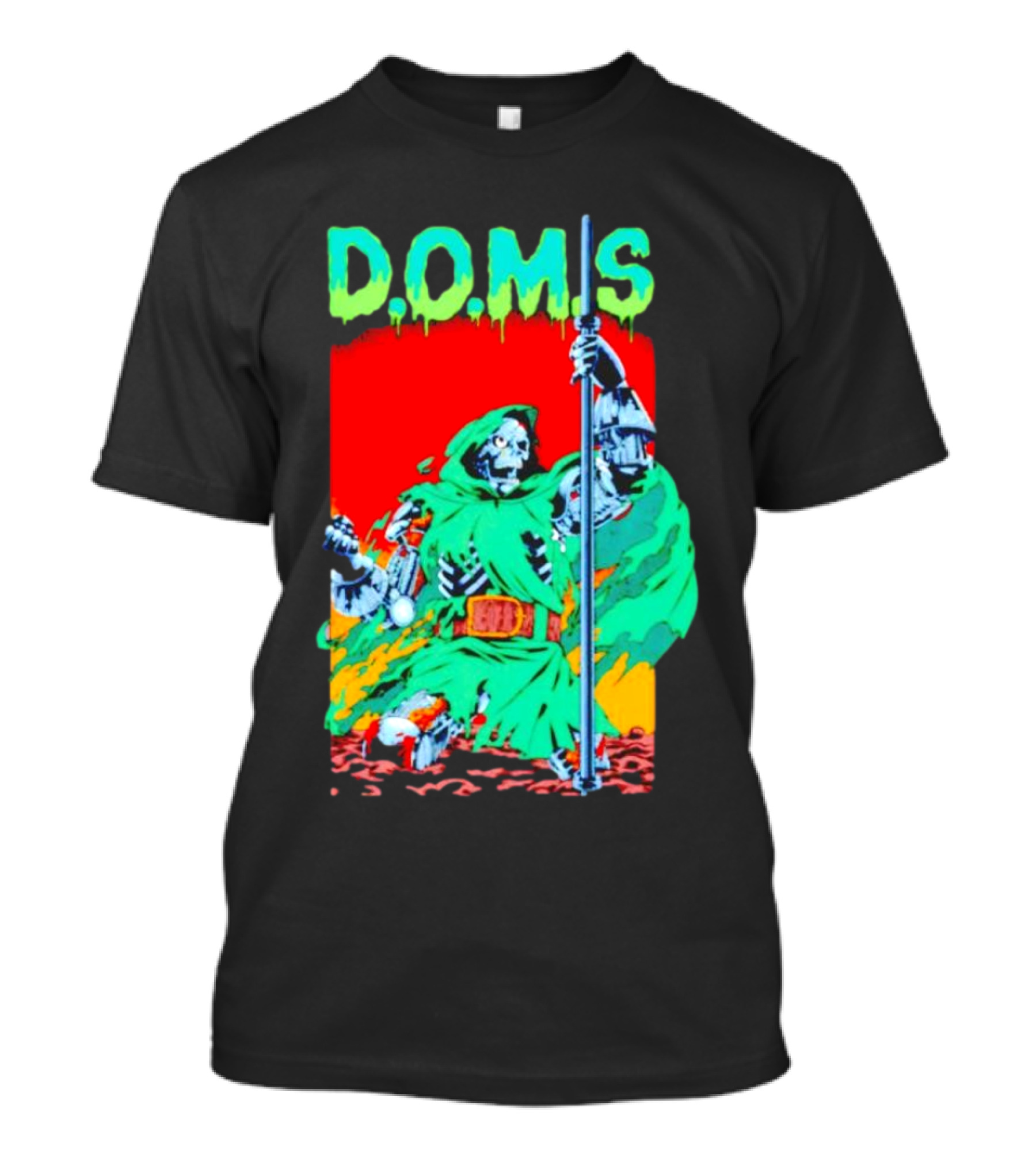 D.O.M.S Skeleton Warrior In Green Cloak Holding Staff T-Shirt