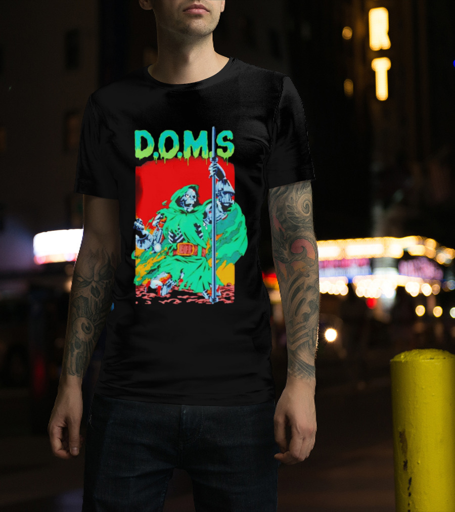 D.O.M.S Skeleton Warrior In Green Cloak Holding Staff T-Shirt