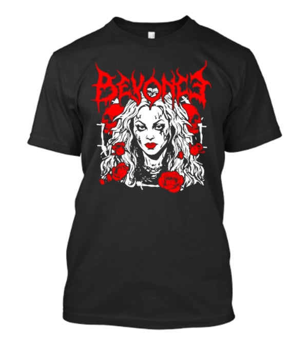 BEYONCÉ Rose Metal Gothic Style Skulls And Roses T-Shirt
