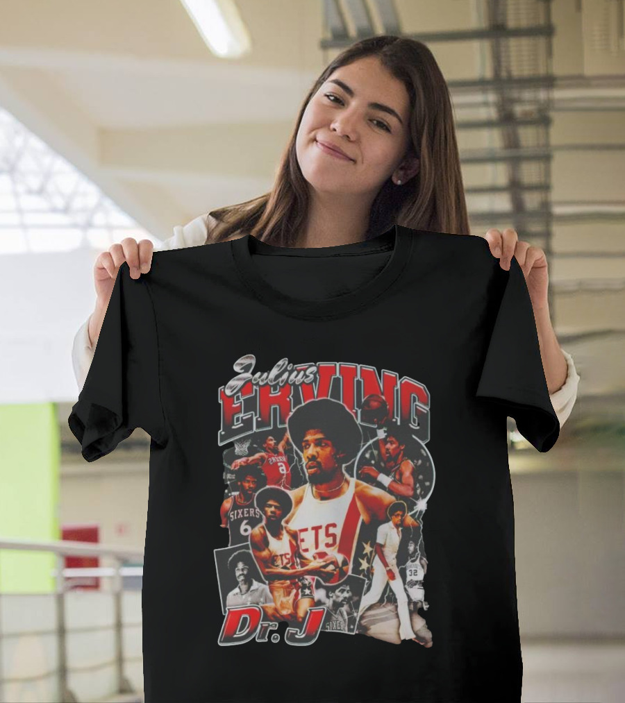 Julius Erving Dr J Sixers Nets Basketball Legend T-Shirt