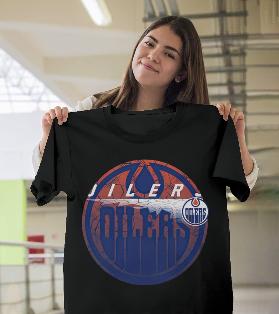 NHL Edmonton Oilers Cracked Ice Logo Hockey Oilers T-Shirt