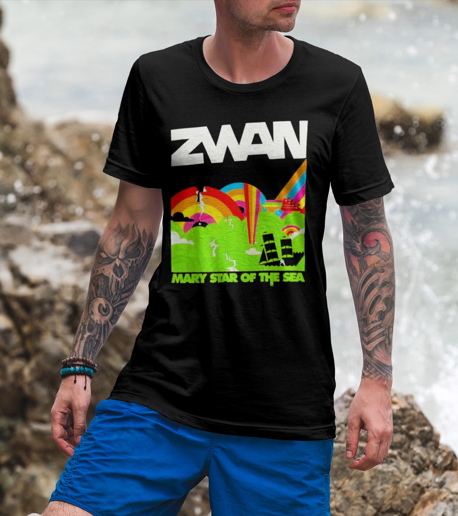 Zwan Mary Star Of The Sea Rainbow Waves Sailboat T-Shirt