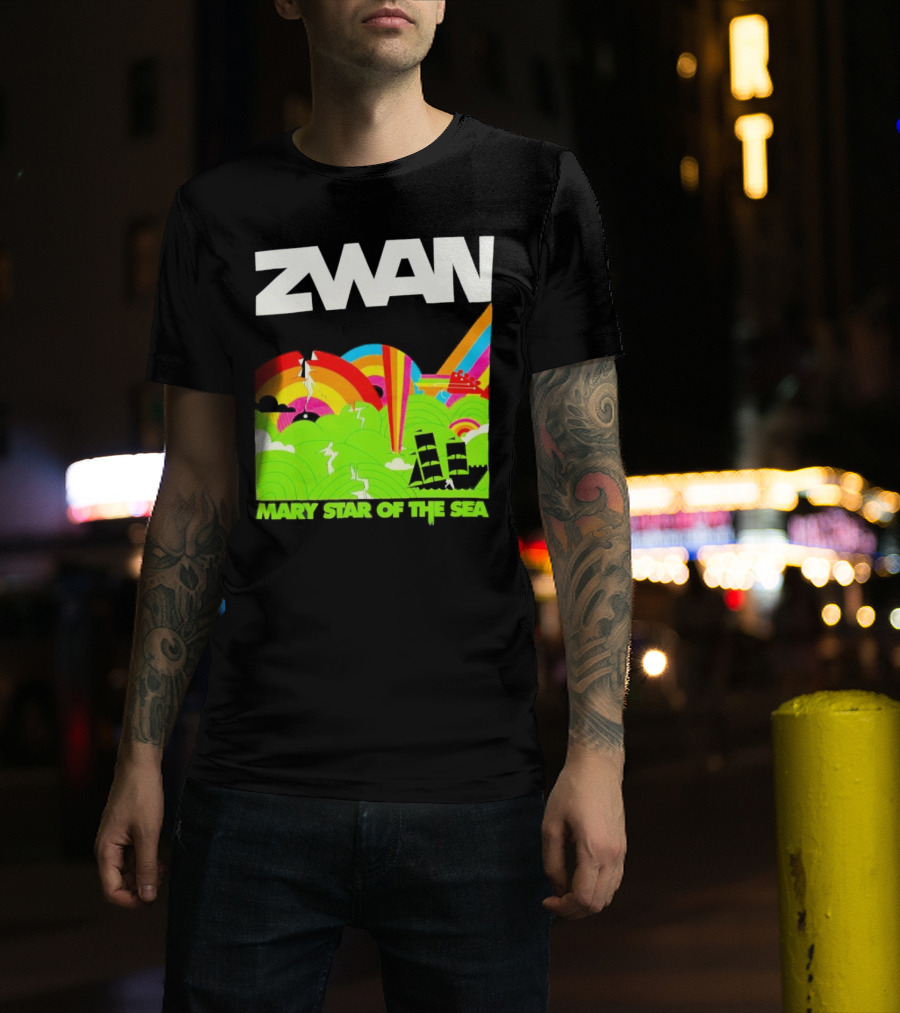 Zwan Mary Star Of The Sea Rainbow Waves Sailboat T-Shirt