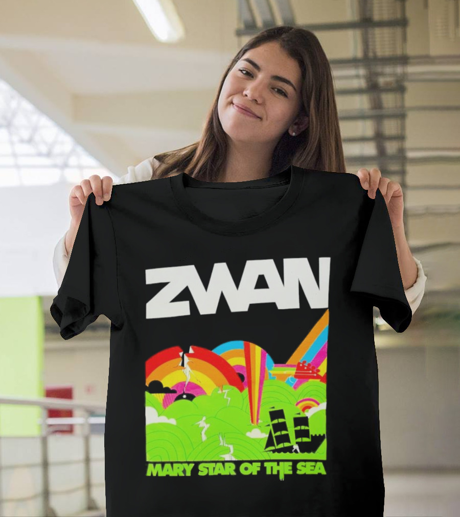 Zwan Mary Star Of The Sea Rainbow Waves Sailboat T-Shirt