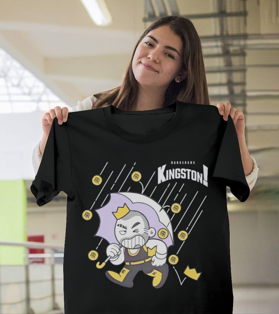 Dangerous Kingston Graphic with Umbrella and Crown Motif T-Shirt