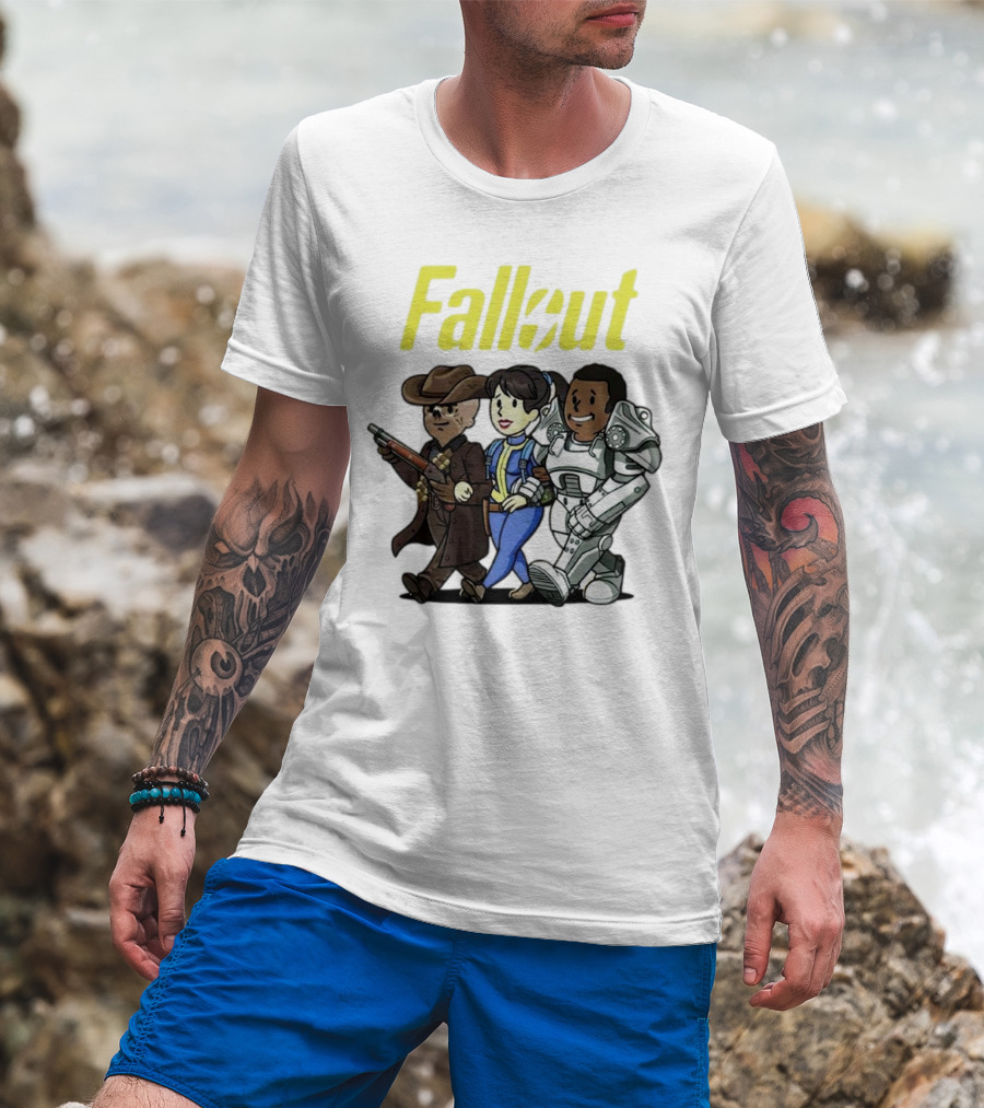Fallout Cartoon Trio Vault Dweller Adventurers T-Shirt