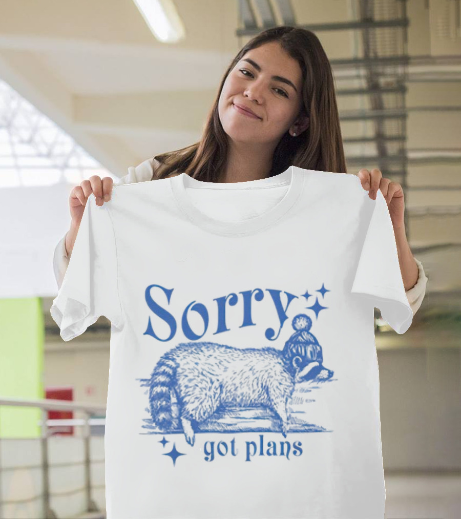 Sorry Got Plans Raccoon With Winter Hat and Stars T-Shirt