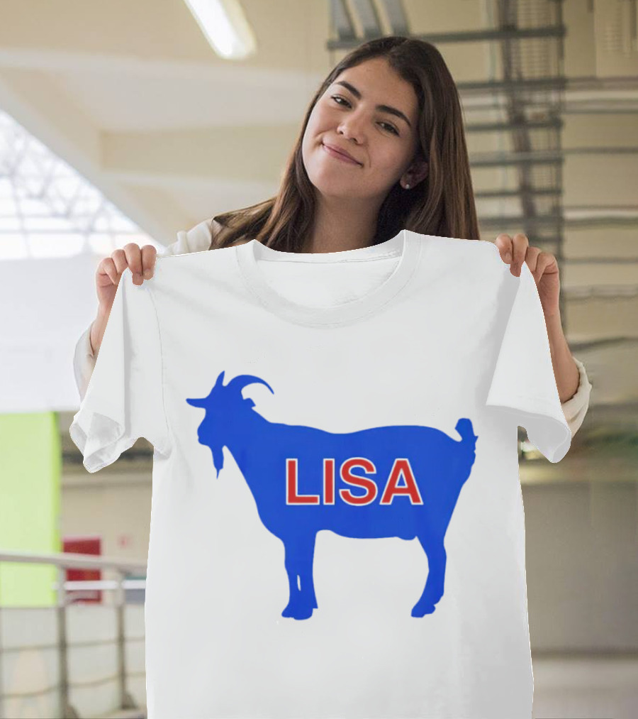 Lisa L Dubbs Goat Silhouette with Name in Bold Red Letters Blue Background T-Shirt