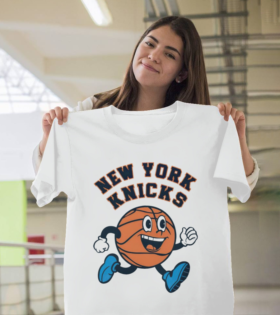New York Knicks Basketball Running Ball Cartoon Face T-Shirt
