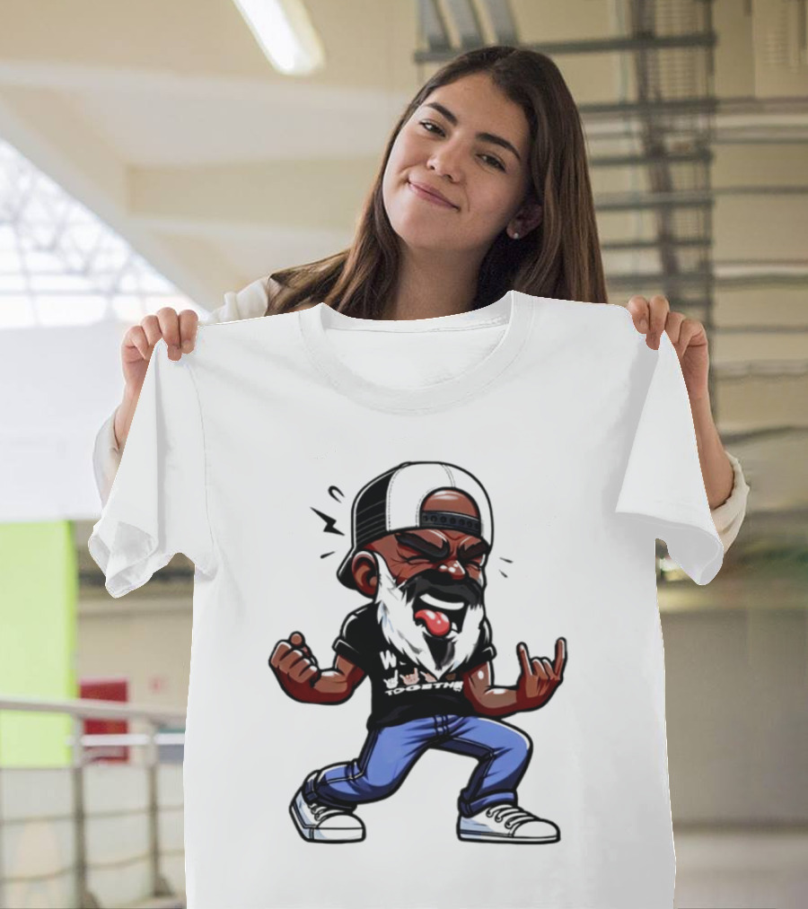 Nick Harrison Mr Professor Cartoon Rocker Pose with Hat and Beard T-Shirt
