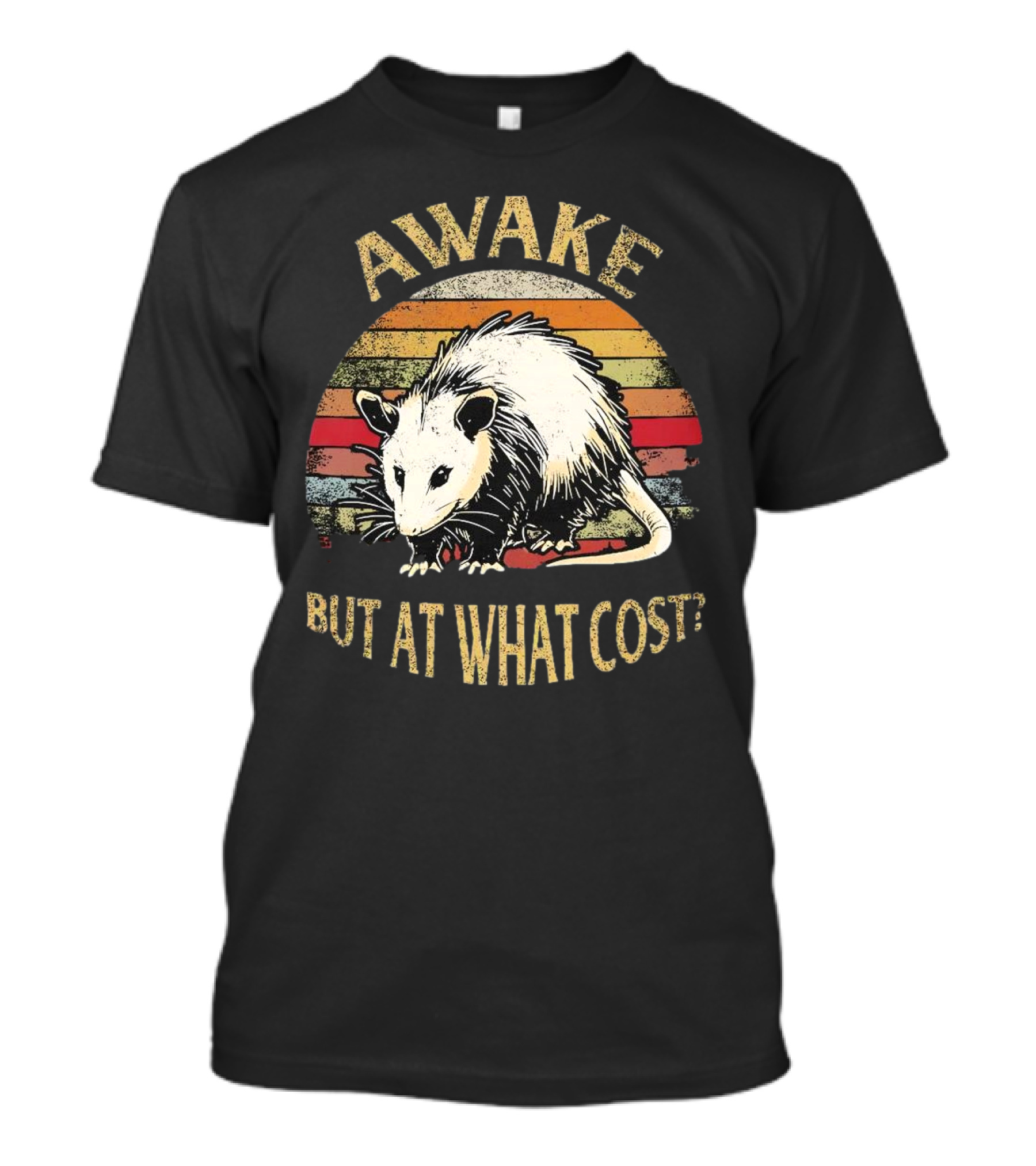 Awake But At What Cost Vintage Opossum Retro Stripes T-Shirt