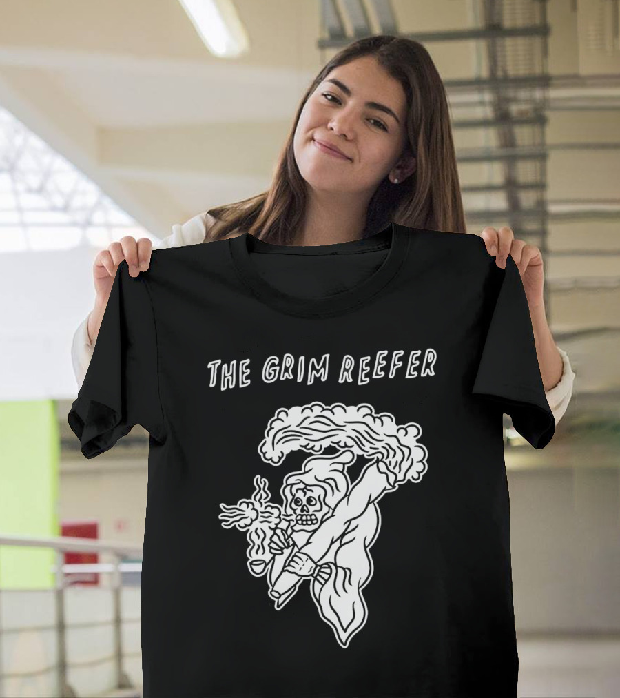 The Grim Reefer Skeleton Smoking Weed T-Shirt