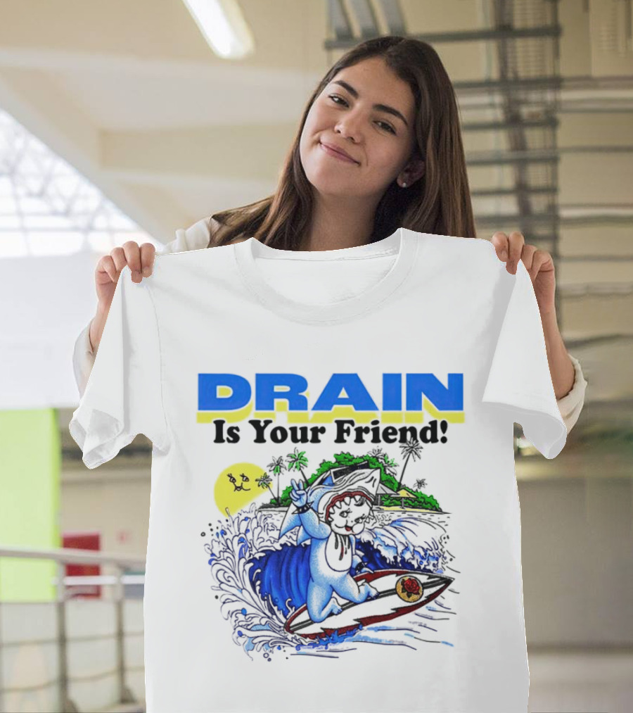 Drain Is Your Friend Surfing Dog Island Moon Scene T-Shirt