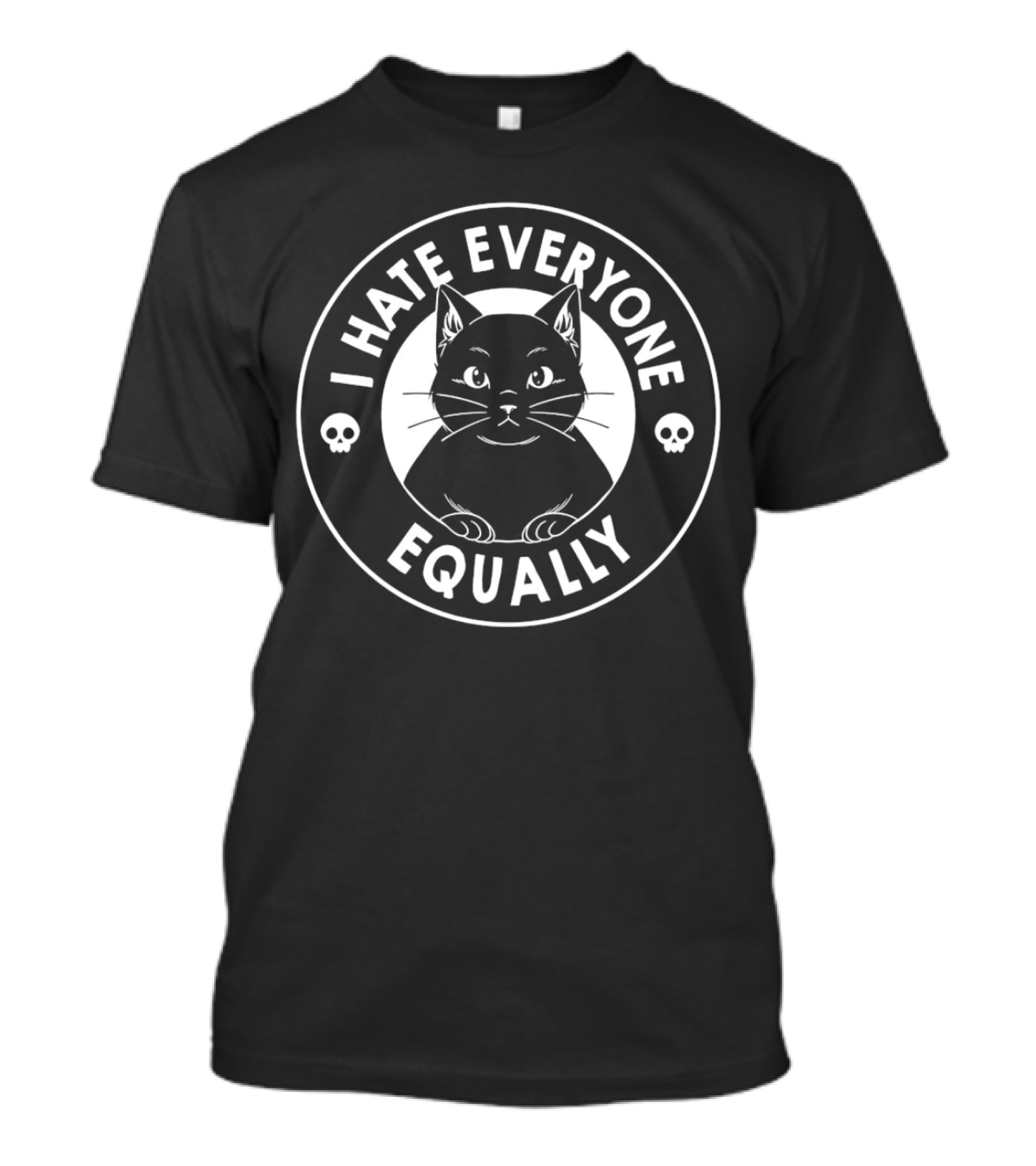 I Hate Everyone Equally Black Cat Illustration With Skulls T-Shirt