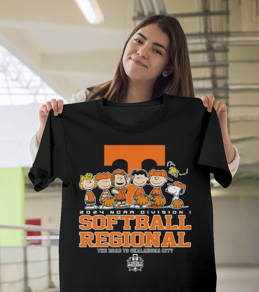 Peanuts Characters 2024 NCAA Division I Softball Regional Tennessee Volunteers The Road to Oklahoma City T-Shirt