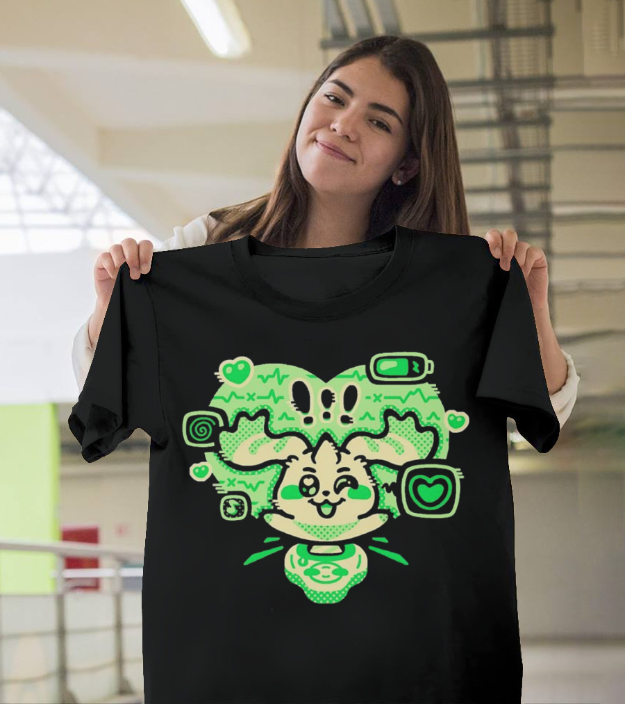Terriermon Digimon Iconic Green Heartbeat Motif with Digital Symbols T-Shirt