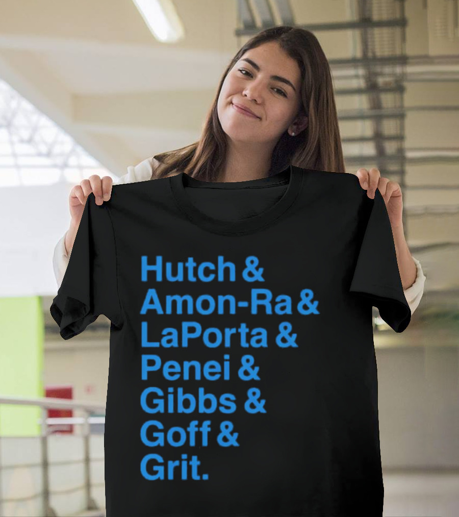 Hutch and Amon-ra and Laporta and Penei and Gibbs and Goff and Grit Detroit Lions NFL Players T-Shirt