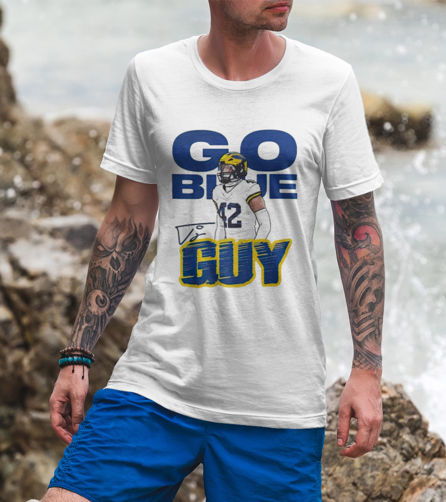 Go Blue Tj Guy 42 Football Player T-Shirt