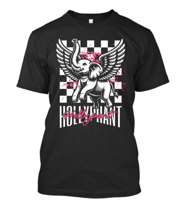 Hollypant Flying Elephant Checkered Pink Splatters T-Shirt