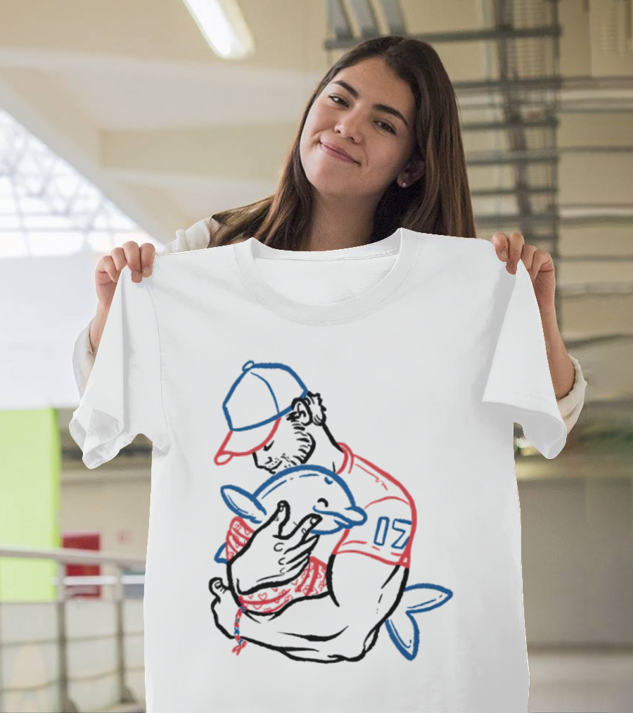 Dolphin I Love You Dad 17 Baseball Player Hugging Child's Plush Toy T-Shirt