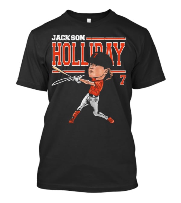 Jackson Holliday Baltimore Orioles Cartoon Batting Stance Number 7 T-Shirt