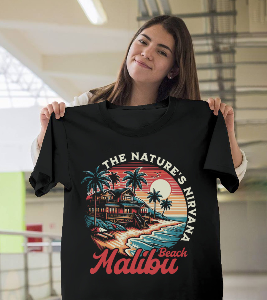 The Nature's Nirvana Malibu Beach Retro Sunset Scene T-Shirt