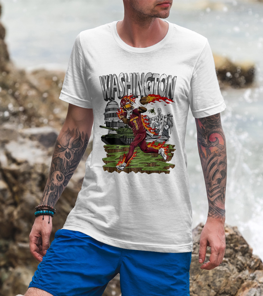 Washington Commanders Jahan Dotson Football Cartoon Capitol Tank Lincoln Fire T-Shirt