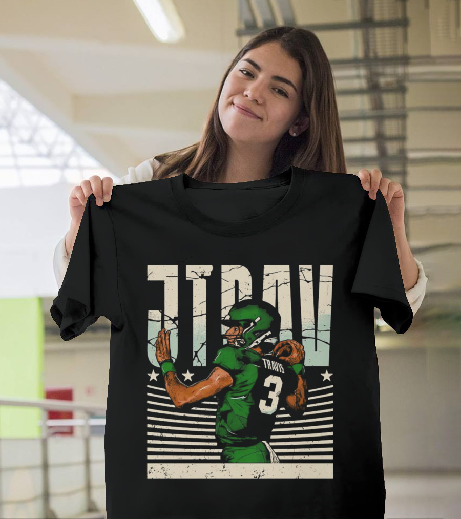 Jordan Travis New York Jets Football Cartoon Graphic Retro Style Football Jersey Number 3 T-Shirt