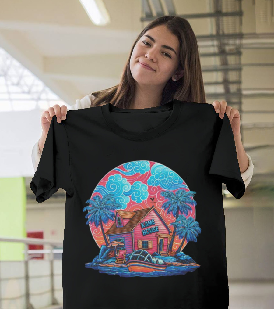 Kame House Vibrant Tropical Island Scene Dragon Ball T-Shirt