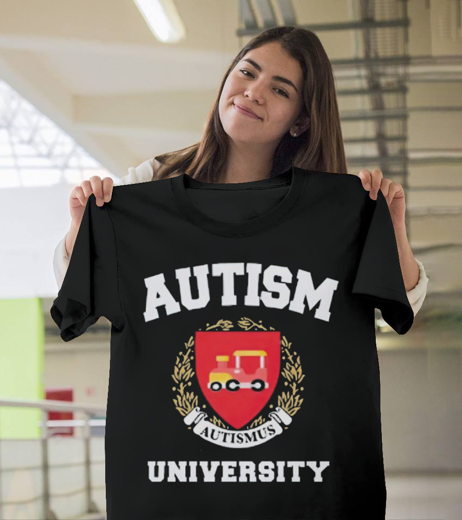 Autismus University Autism Joke Shield With Toy Car Crest T-Shirt