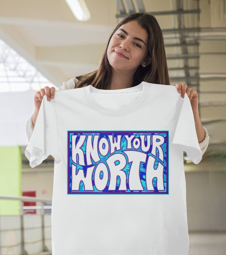 Know Your Worth Blue Abstract T-Shirt