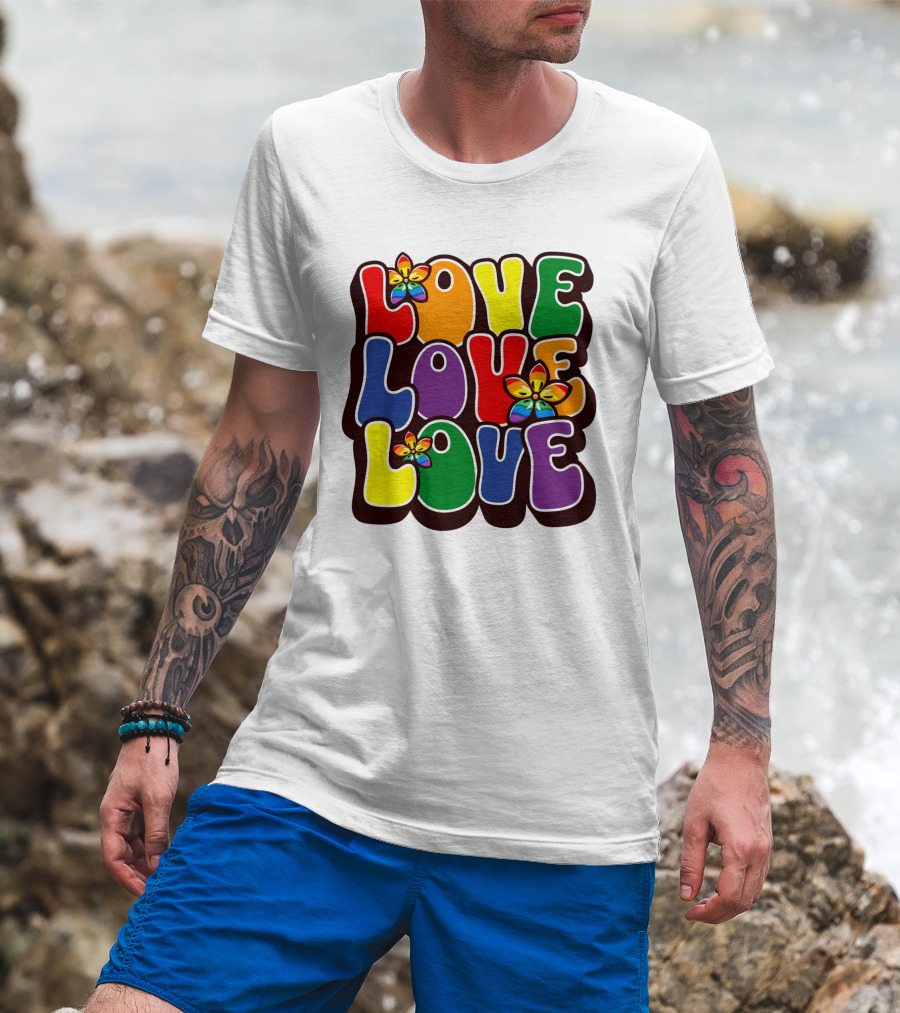 LOVE LOVE LOVE Rainbow Pride Flowers T-Shirt