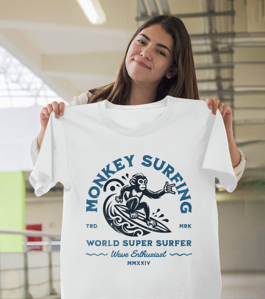 MONKEY SURFING WORLD SUPER SURFER WAVE ENTHUSIAST MMXXIV TRD MRK T-Shirt