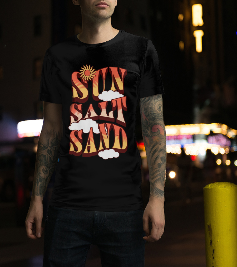 Sun Salt Sand Retro Hippie Vibes With Sun And Clouds T-Shirt