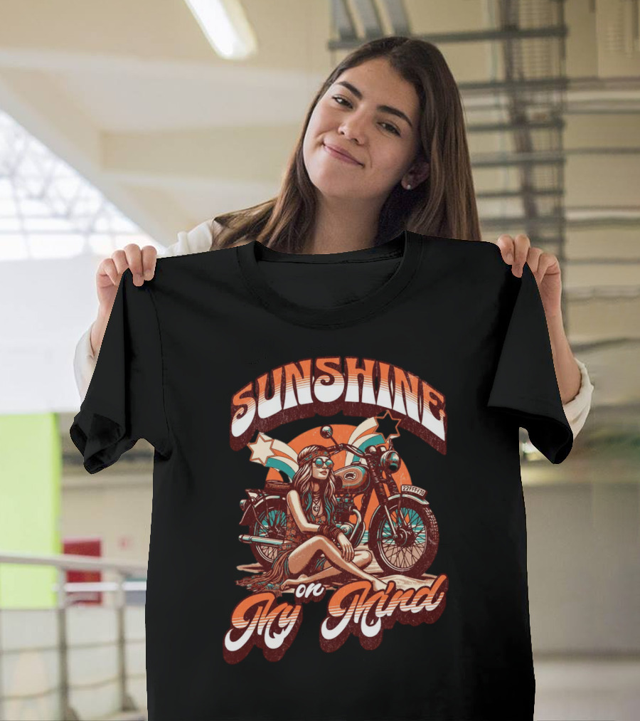 Sunshine on My Mind Hippie Motorcycle Sunset Retro Summer T-Shirt