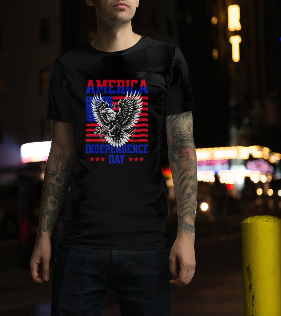 America Independence Day Eagle Flag Stars T-Shirt