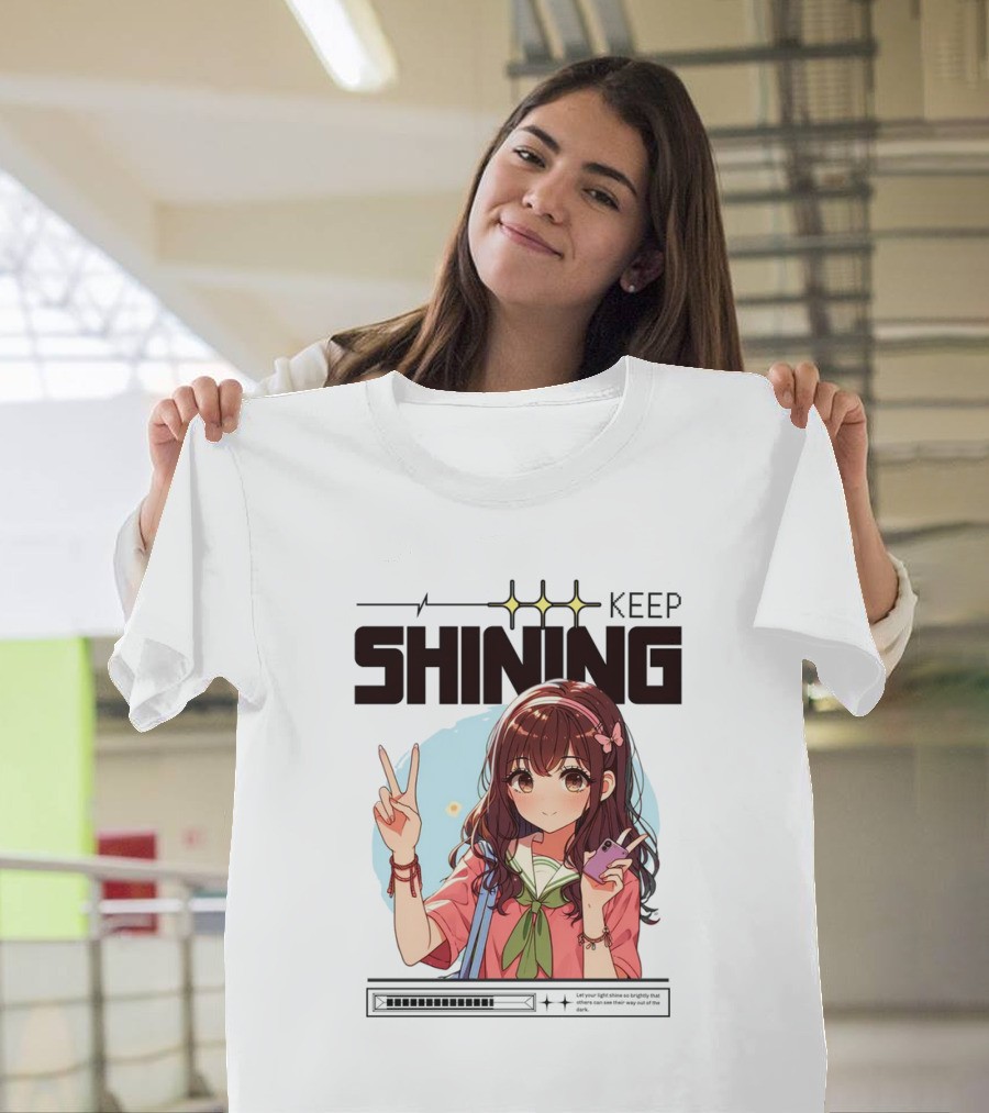 Keep Shining Cute Anime Girl Peace Sign T-Shirt