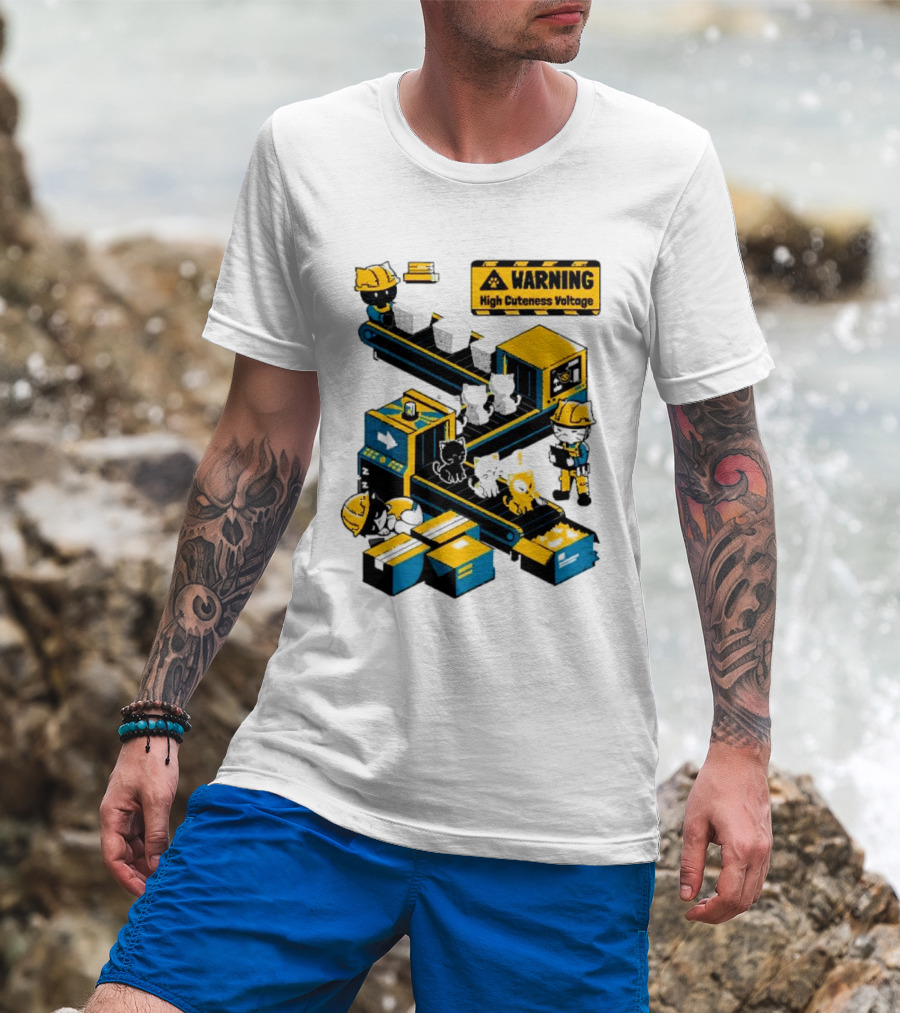 Warning High Cuteness Voltage Cats Factory Worker Warning T-Shirt