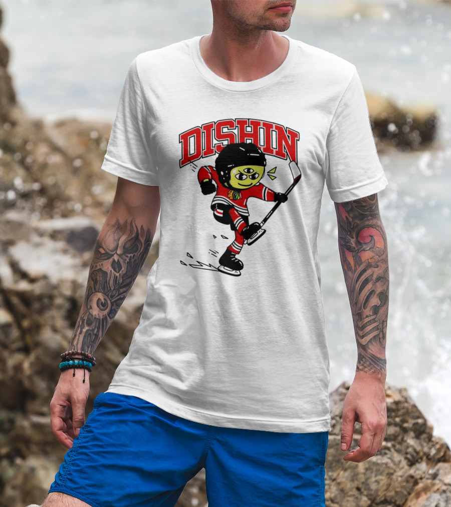 Dishin Chicago Blackhawks Hockey Three-Eyed Mascot T-Shirt