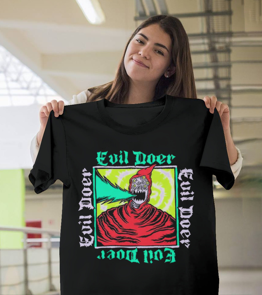 Evil Doer Monster with Fiery Mouth and Multicolored Eyes T-Shirt