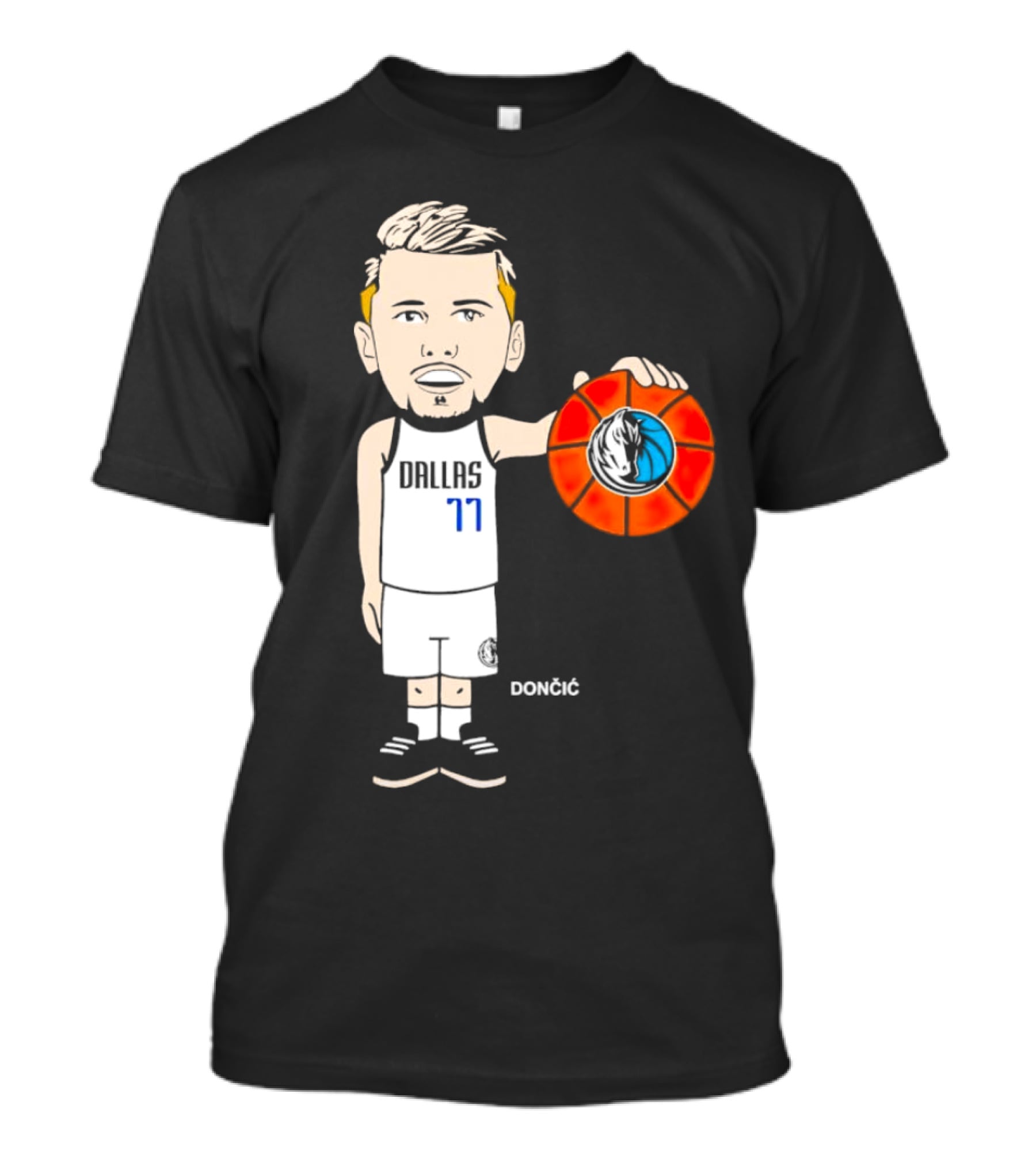 Luka Doncic Dallas Mavericks Cartoon Player Holding Basketball T-Shirt