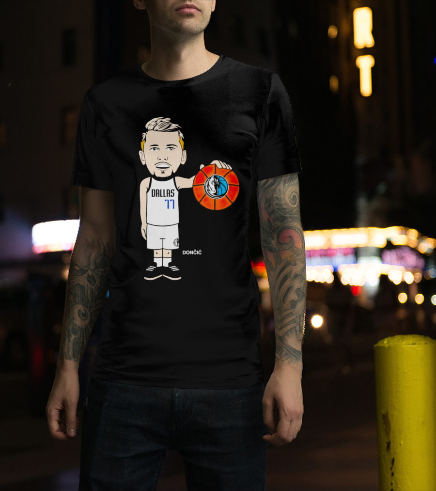 Luka Doncic Dallas Mavericks Cartoon Player Holding Basketball T-Shirt