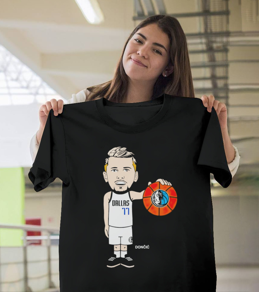 Luka Doncic Dallas Mavericks Cartoon Player Holding Basketball T-Shirt