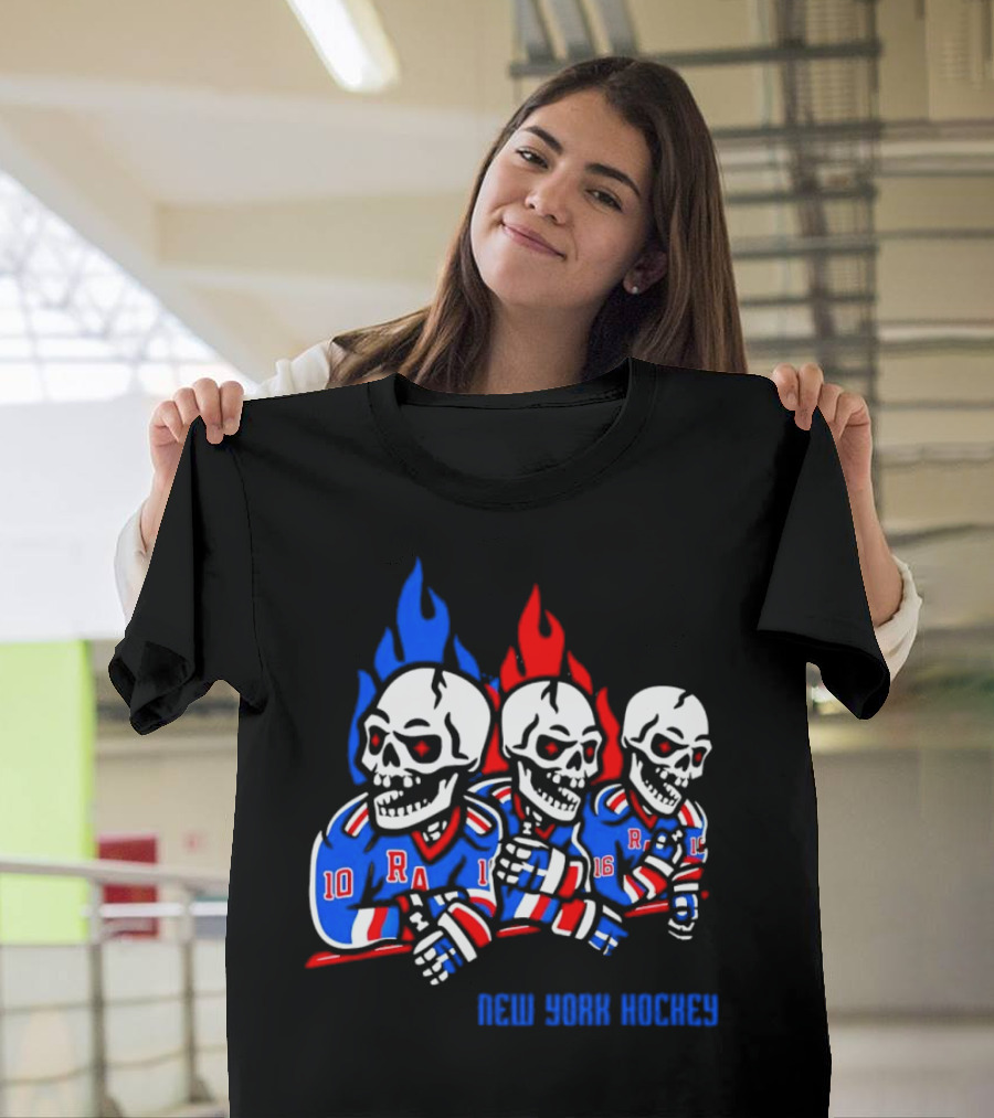 New York Rangers Skeleton Hockey Flames T-Shirt