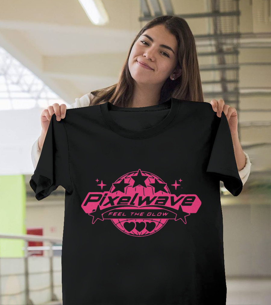 Pixelwave Feel the Glow Retro Stars and Hearts T-Shirt