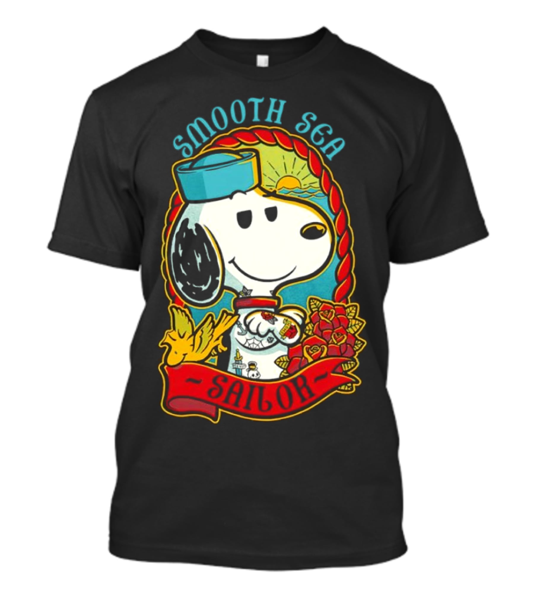 Smooth Sea Sailor Snoopy Woodstock Tattoo Motif T-Shirt