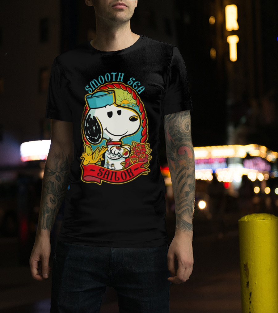 Smooth Sea Sailor Snoopy Woodstock Tattoo Motif T-Shirt