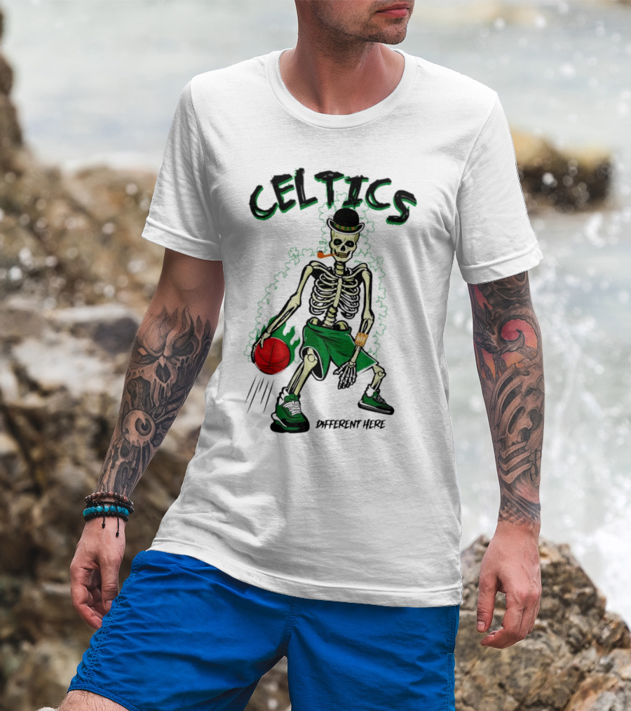 Celtics Skeleton Dribbling Basketball Different Here T-Shirt